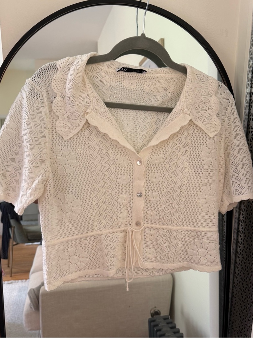 Zara Cream Crochet Button-Front Knit Blouse